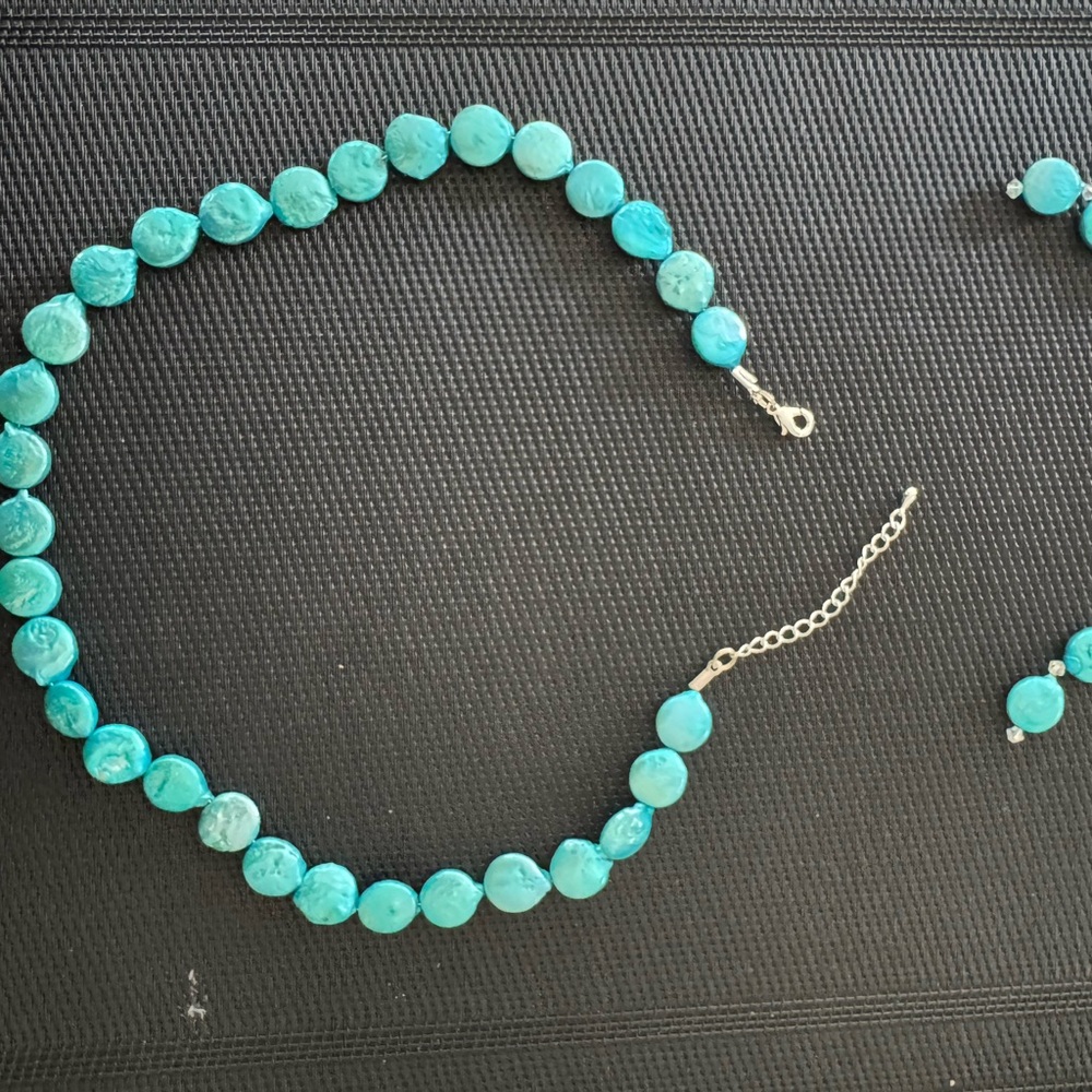Turquoise Pearl Necklace and Earring Set